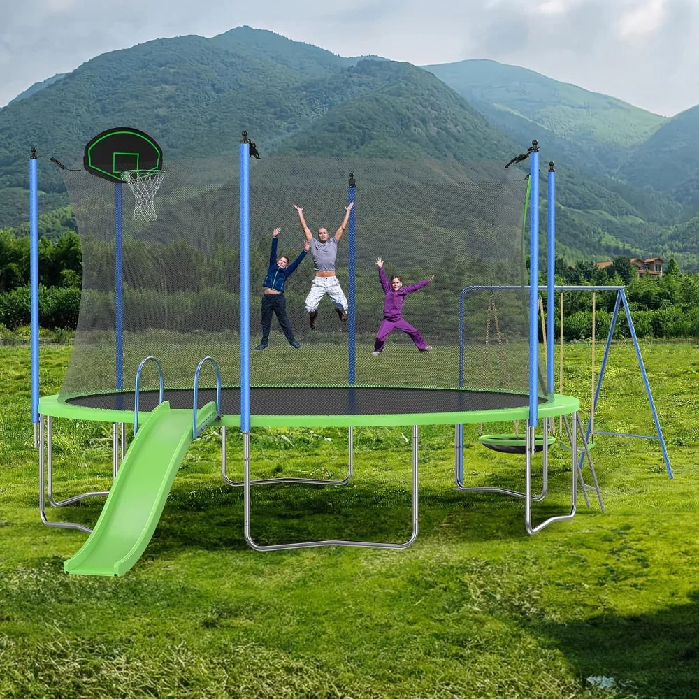 Kids Outdoor Swing Set With Slide - Батутный комплекс 12-14 футов с горкой,