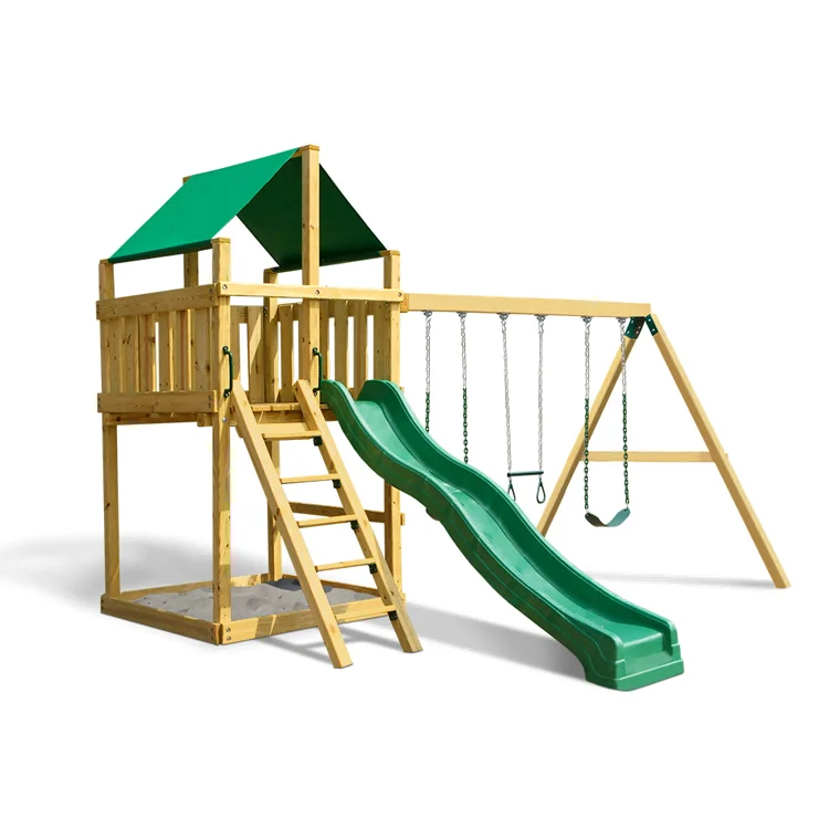 Kids Outdoor Swing Set With Slide - Деревянный уличный игровой комплекс 2026: горка