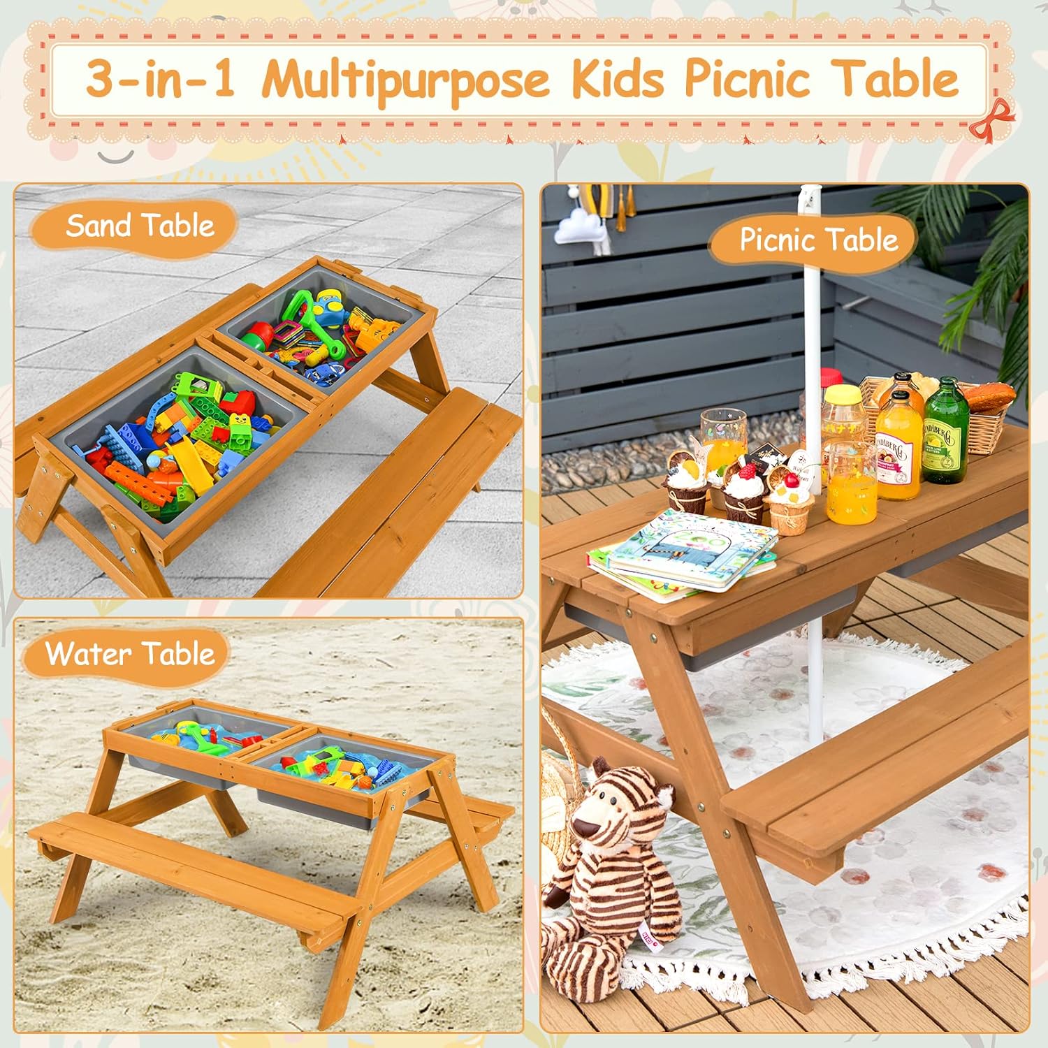 Детский пикниковый стол 4-в-1  – обзор и цена Kids Outdoor Umbrella For Table