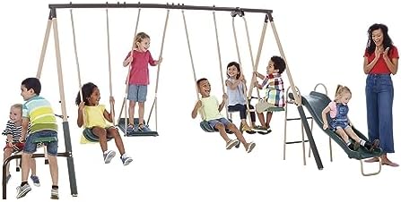 Уличный металлический игровой  – обзор и цена Kids Outdoor Swing Set With Slide